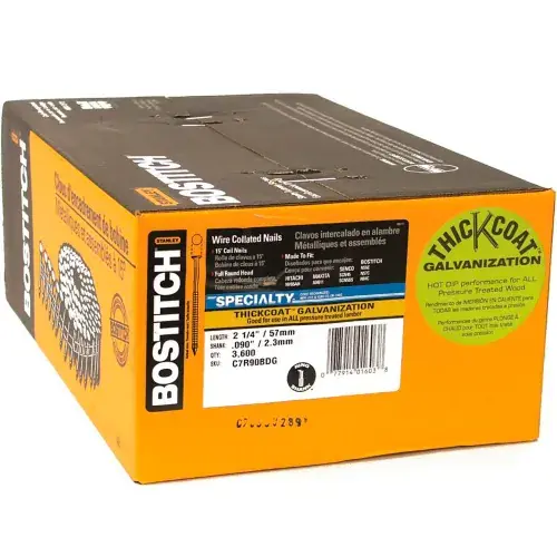 Bostitch 2-3/16" x .092 Ring Shank 15 Degree Coil Siding Nails, Galvanized, 3600/Qty Best Price