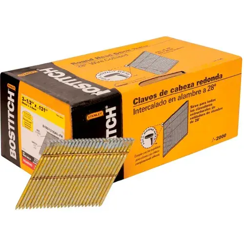 Bostitch 3-1/2" x .131 Smooth Shank 28 Degree Framing Nails, Galvanized, 2000/Qty Trending