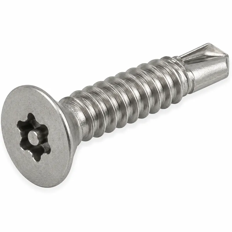 8-18 X 2" Tamper Resistant Self-Drilling Screws Flat Head Pin-In Six Lobe Drive 410 Stainless Steel (100 / Pkg.) Budget