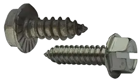 Sale 10 X 1" Type AB Self Tapping Sheet Metal Screws Serrated Indented Hex Washer Head Slotted Drive 18/8 Stainless Steel (2500/Pkg.)