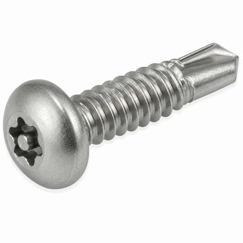 Fresh Stock 14 X 1-1/2" Tamper Resistant Self-Drilling Screws Button Head Pin-In Six Lobe Drive (T27) Steel Zinc Plated (100 / Pkg.)