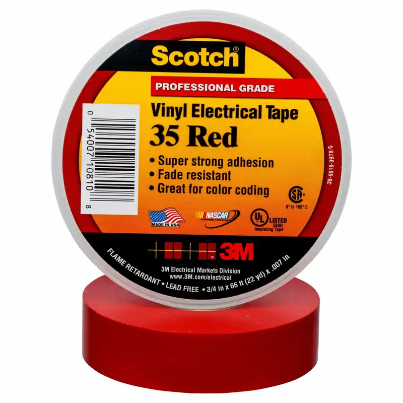 Discount Scotch® Professional Grade Color Coding Vinyl Electrical Tape 35 -RED - 1/2" x 20 ft roll