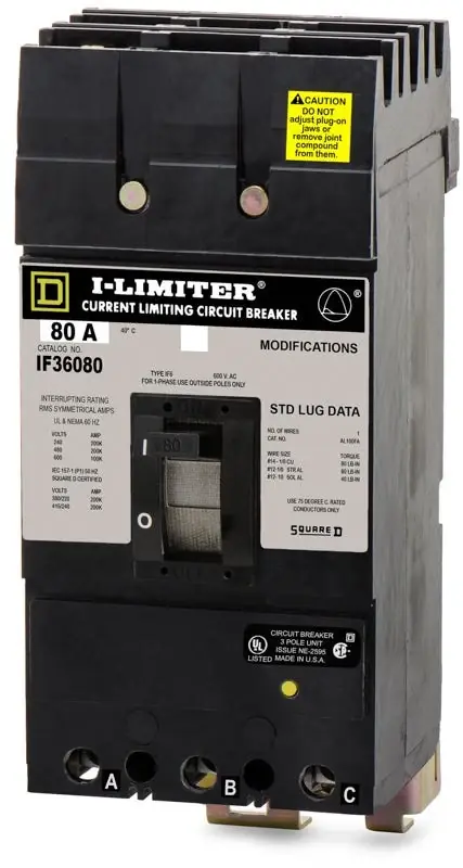 Fresh Stock Square D IF36080 - 80A 3 Pole Molded Case Circuit Breaker