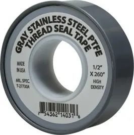 Midland Metal 982136 Stainless Steel Thread Seal Tape, 4 mil Thick, 1/2 in W, 520 in L, Gray, PTFE Top Pick