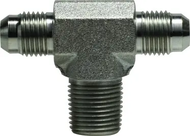 Midland Metal 260144 Branch Tee, 1/4 in 37 deg JIC Flared x 1/4 in 37 deg JIC Flared x 1/4 in MNPT, Steel Latest