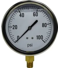 While Supplies Last Midland Metal 80463 Pneumatic Pressure Gauge, 4 in Dial, 0 to 100 psi Measuring Range, +/-1.5 % Accuracy