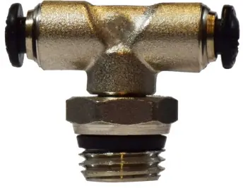 Shop Now Midland Metal 20689N Swivel Branch Tee, 12 mm Push-In x 1/2 in MNPT Global x 12 mm Push-In, Brass, Nickel-Plated