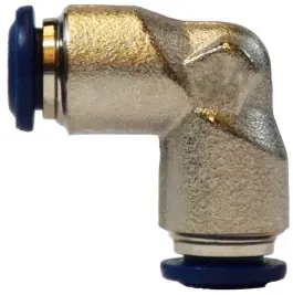 Certified Midland Metal 20152N 90 deg Union Elbow, 1/4 in Push-In x 1/4 in Push-In, Brass, Nickel-Plated