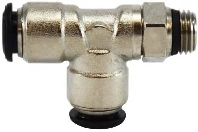 Markdown Midland Metal 20721N Swivel Run Tee, 5 mm Push-In x 1/8 in MNPT Global x 5 mm Push-In, Brass, Nickel-Plated
