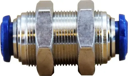 Fresh Stock Midland Metal 20123N Bulkhead Union, 5/16 in Push-In x 5/16 in Push-In, Brass, Nickel-Plated