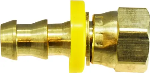 Instant Buy Midland Metal 30266 Swivel Connector, 3/8 in Push-On Hose Barbed x 3/8 in Female JIC Swivel, Brass