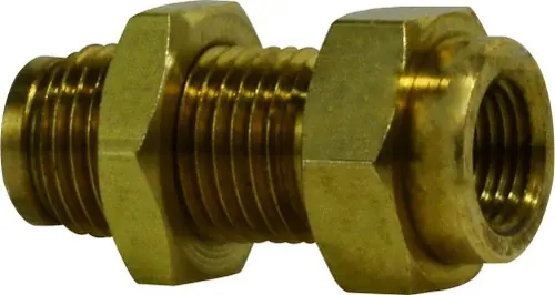 Midland Metal 20170 Bulkhead Union, 1/4 in Push-In Tube x 1/8 in FIP, Brass Fresh Stock