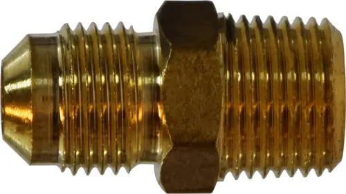 Shop Now AMC 704048-0606 Half Union Adapter, 3/8 in SAE 45 deg Male Flared x 3/8 in MIP, Brass