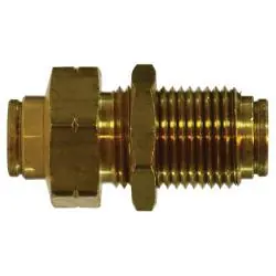 Reduced Price MID-AMERICA FITTINGS MQ82-4 Bulkhead Union, 1/4 in Push-In x 1/4 in Push-In, Brass