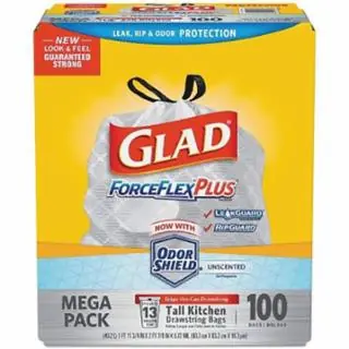Brand New Glad CLO70427 Glad Forceflex Plus Drawstring White 13Gal 100Ct (1 BX)