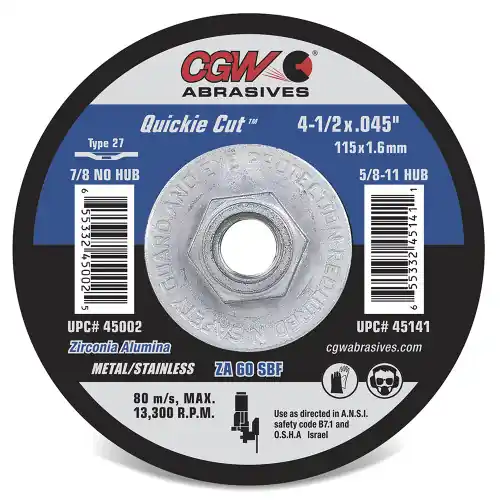 Professional Grade CGW Abrasives 45008 7 x 1/16 x 7/8 T27 Za60Sbf Resin Cut Whls Thin, 25 Pack