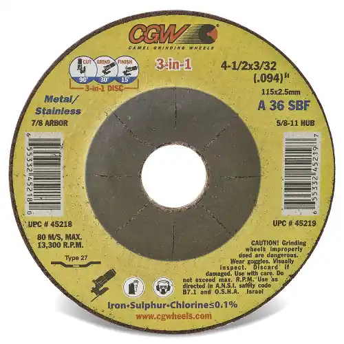 Shop Now CGW Abrasives 45219 41/2 x 3/32(094) x 5/8-11 T27 A36S Resin Cut Whls Thin, 10 Pack