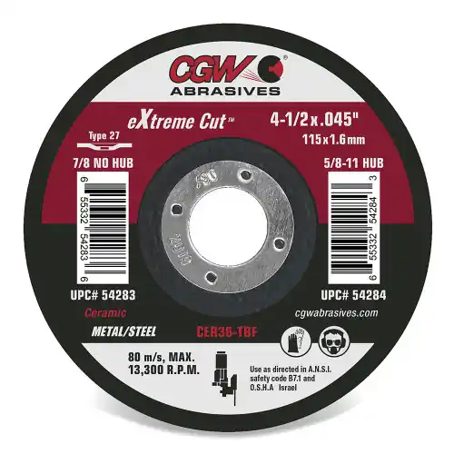 CGW Abrasives 54285 5 x .045 x 7/8 T27 Cer36-T-Bf Extreme Cer Cut Off Whls, 25 Pack Trusted Brand