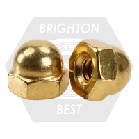 10-32 (3/8" x 11/32") Cap Nut, Brass Plain Finish, Qty 500 Order Now