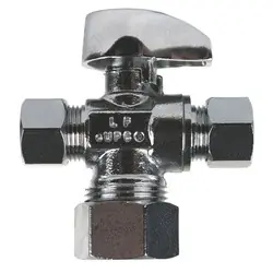 Midland Metal 746439MH 3-Way Supply Stop, 5/8 x 3/8 x 1/4-in Compression, Brass Body, Chrome-Plated Top Rated