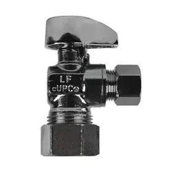 Place Order Midland Metal 746444MH 90-deg Angle Supply Stop, 5/8-in Compression x 1/2-in Compression, Brass Body, Chrome-Plated