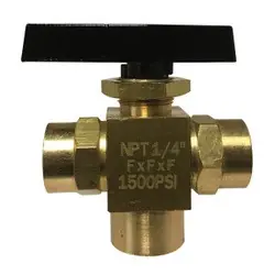 Markdown Midland Metal 46956F Miniature Ball Valve, 1/4 in Nominal, FIP x FIP x FIP, 3 -Port/Way, Brass Body