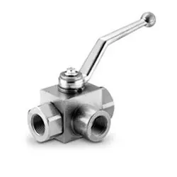 Fast Shipping Midland Metal GE3L38NPTV High-Pressure 3-Way Ball Valve, 3/8-in Nominal, FPT, Carbon Steel Body, Viton