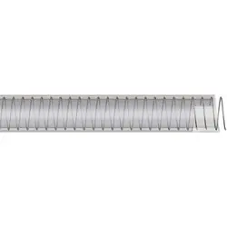 Fresh Stock Buchanan Rubber WIREVAC Series WIRE-150 Food Hose, 1-1/2 in Nominal, 100 ft L, 85 psi, PVC Tube, Clear