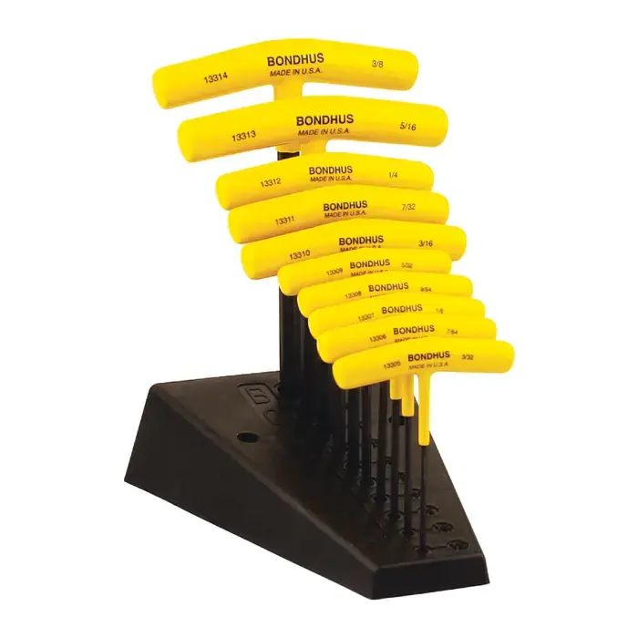 BONDHUS 15290 3/32" - 3/8" Size, Assorted Long Arm Length, Black Oxide Finish T Handle Hex Key Crafted