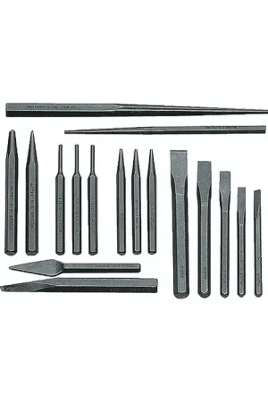 Free Returns WILLIAMS PC-17 Punch & Chisel Set Type, Cold, Cape Chisels & Pin, Solid, Long Taper, Prick, Center Punches Style, 17 No. of Pieces in Set Punch & Chisel Set