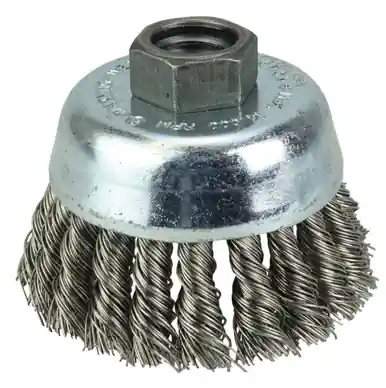 Secure Checkout 3" Knot Wire Cup Brush, .020" Stainless Steel Fill, 5/8" - 11 UNC Nut - No. 36239