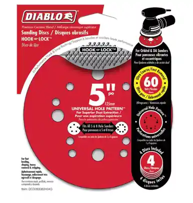 5 in. Ceramic Blend Hook and Lock Sanding Disc 60 Grit Coarse 4 pk - No. DCD050060H04G Price Cut